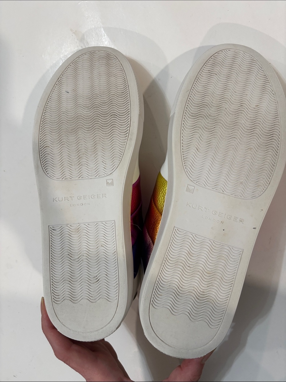 Kurt Geiger Lane Rainbow Leather Sneakers White Metallic Size 6.5/7 - Picture 11 of 14